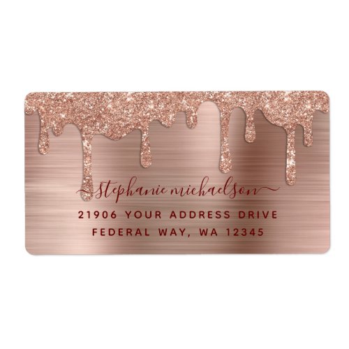 Elegant Glam Rose Gold Glitter Drip Return Address Label
