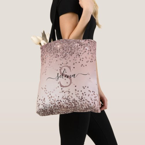 Elegant Glam Rose Gold Glitter Initials Monogram Tote Bag