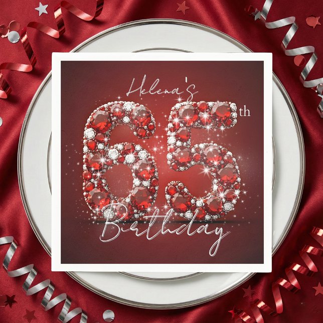 Elegant Glam Ruby Red Gemstones 65th Birthday Napkins (Creator Uploaded)