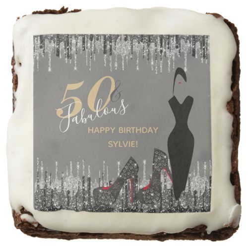 Elegant Glam Silver Gold 50 Fab Birthday Brownie