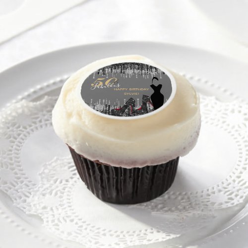 Elegant Glam Silver Gold 50 Fab Birthday Edible Frosting Rounds