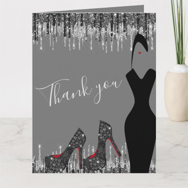 Elegant Glam Silver Gold 50 Fab Birthday Photo Thank You Card (Front)