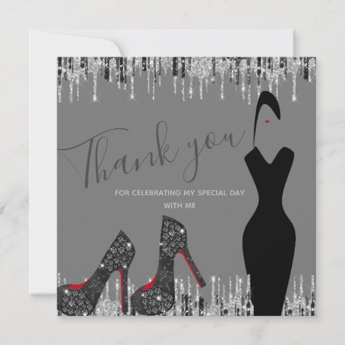 Elegant Glam Silver Gold 50 Fab Birthday Photo Thank You Card