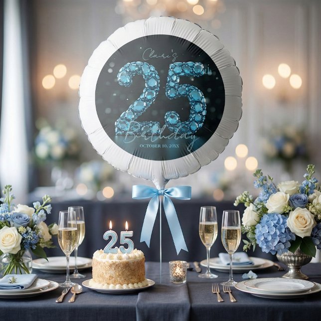 Elegant Glam Teal Blue Diamond 25th Birthday Balloon (Creator Uploaded)
