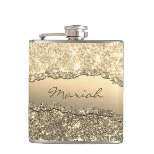 Elegant Glam Torn Glitter Paper Name Monogram Flask