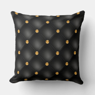 Elegant Glam Tufted Gold Diamond Black Pattern Throw Pillow