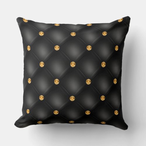 Elegant Glam Tufted Gold Diamond Black Pattern Throw Pillow
