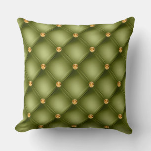 Elegant Glam Tufted Gold Diamond Olive Green Throw Pillow