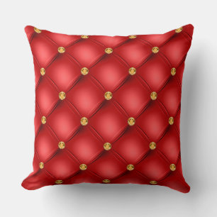 Elegant Glam Tufted Gold Diamond Red Pattern Throw Pillow