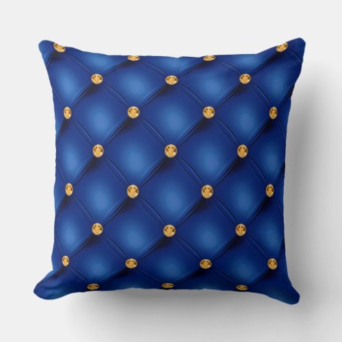 Elegant Glam Tufted Gold Diamond Royal Blue Throw Pillow