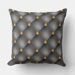 Elegant Glam Tufted Gold Diamond Steel Gray Throw Pillow