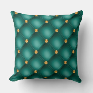 Elegant Glam Tufted Gold Diamond Teal Green Throw Pillow