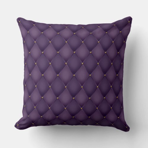 Elegant Glam Tufted Golden Diamond Purple Throw Pillow