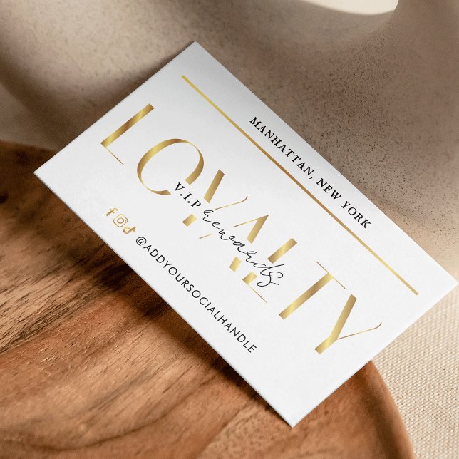 Elegant Glam White & Gold Logo Makeup Salon Loyalty Card (elegant white and faux gold loyalty cards with your logo and metallic gold effects)