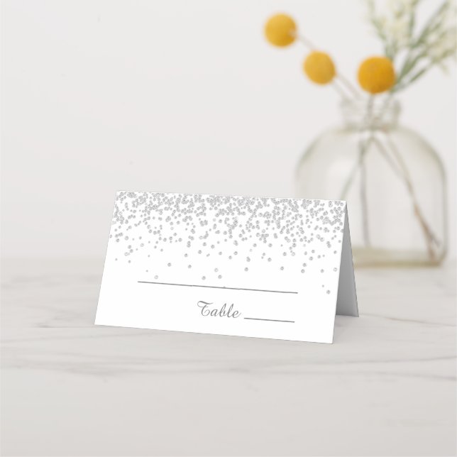 Elegant Glam White Silver Glitter Birthday  Place Card (Front)