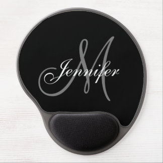Elegant Glamor Black White Grey Monogram Name Gel Mouse Pad