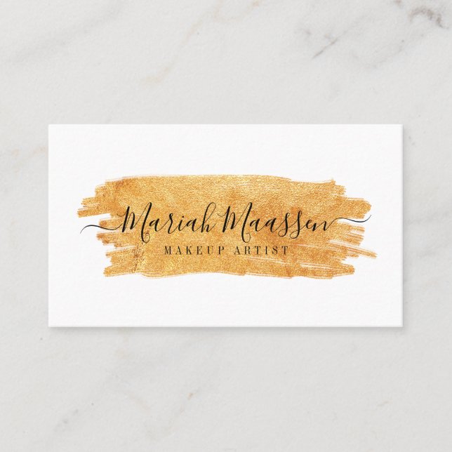 Elegant & Glamorous Beauty Gold Makeup Brush Stoke Business Card (Front)
