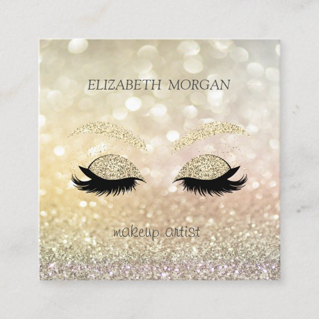 Elegant  Glamorous Bokeh Glitter Faux Lashes Square Business Card (Front)