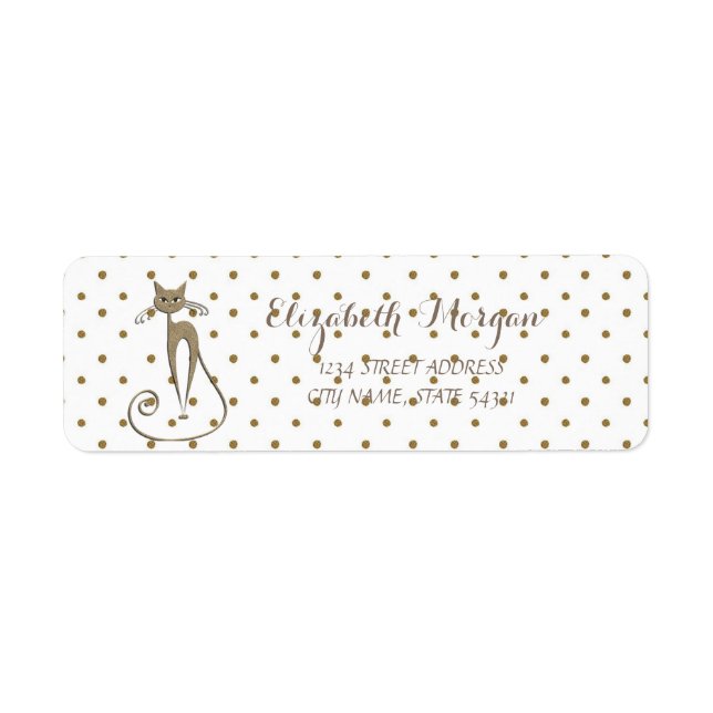Elegant Glamorous ,Cat ,Polka Dots  Address Label (Front)