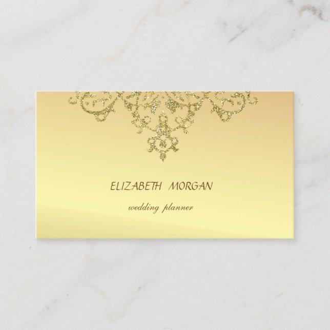 Elegant Glamorous  Chic,Faux Gold, Glittery Lace Business Card (Front)