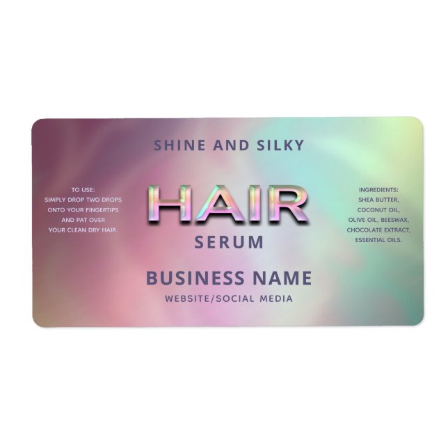 Elegant  glamorous colorful holographic HAIR serum Label (Front)