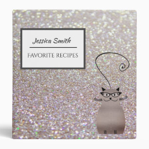 Elegant glamorous faux glittery funny cat 3 ring binder