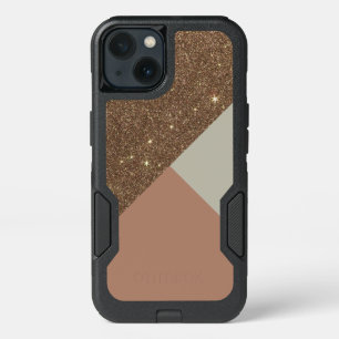 Elegant Glamorous Faux Gold Glitter and Taupe iPhone 13 Case