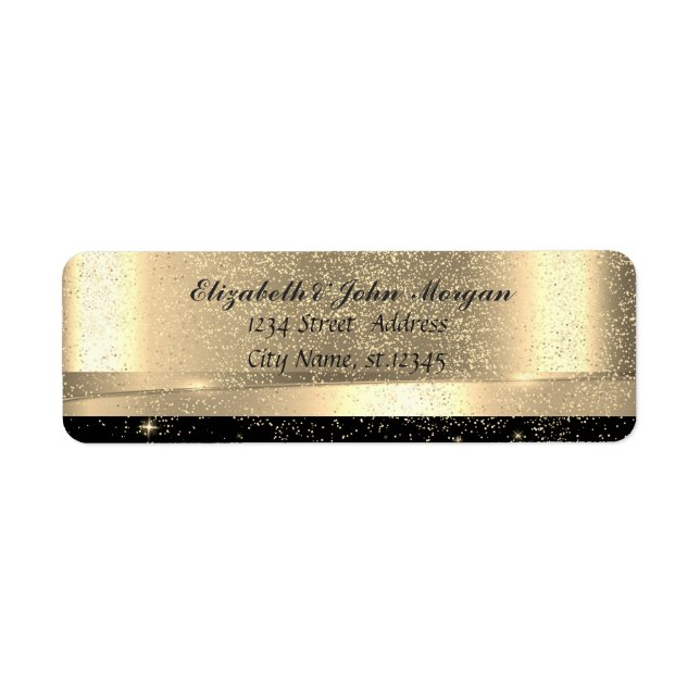 Elegant Glamorous Gold  Black  Shiny,Confetti Label (Front)