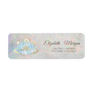 Elegant Glamorous Gold Blue Lotus Holographic Opal Label