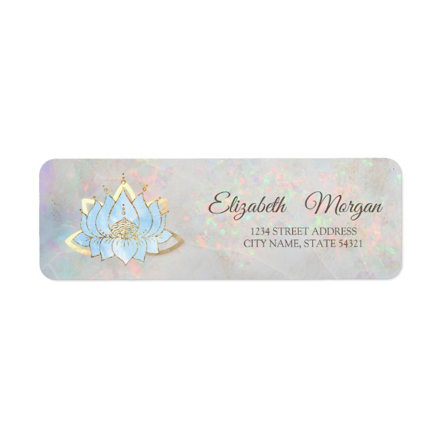 Elegant Glamorous Gold Blue Lotus Holographic Opal Label (Front)