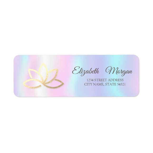 Elegant Glamorous Gold Lotus Holographic  Label (Front)