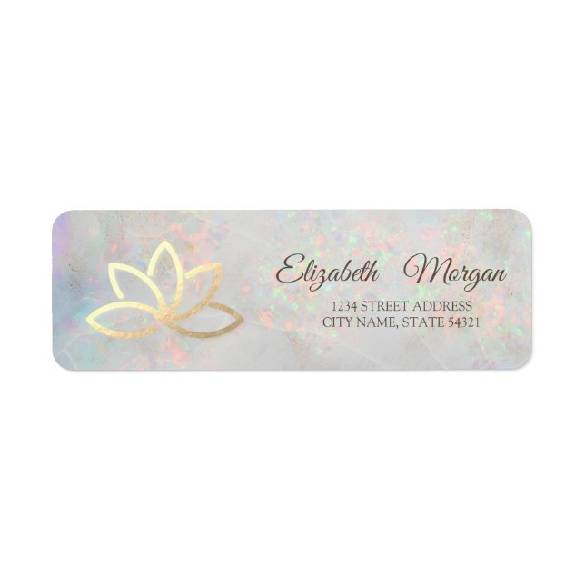Elegant Glamorous Gold Lotus Holographic Opal Label (Front)