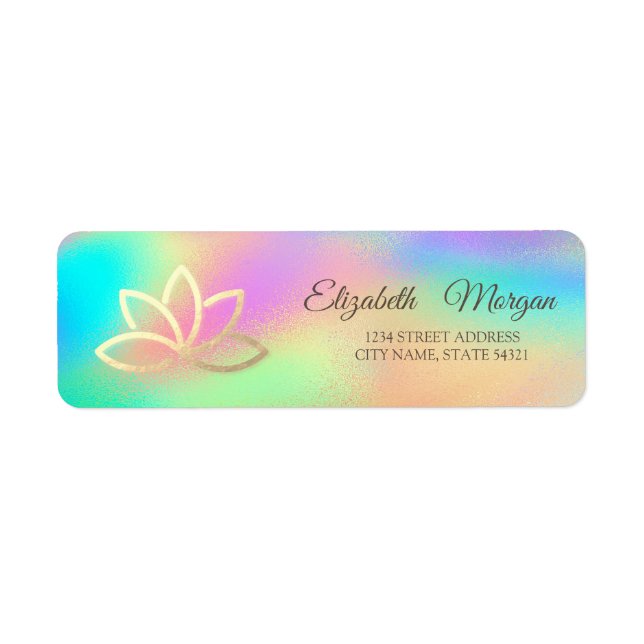 Elegant Glamorous Gold Lotus Rainbow Holographic  Label (Front)