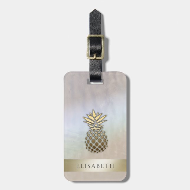 Elegant  glamorous gold  pineapple holographic luggage tag (Front Vertical)