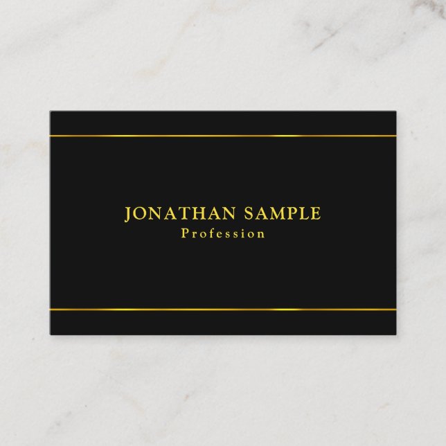 Elegant Glamorous Gold Stripes Black Cool Template Business Card (Front)