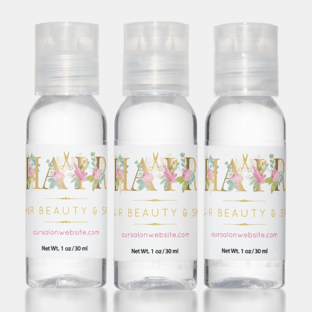 Elegant glamorous hair salon gold logo white hand sanitizer (Set)