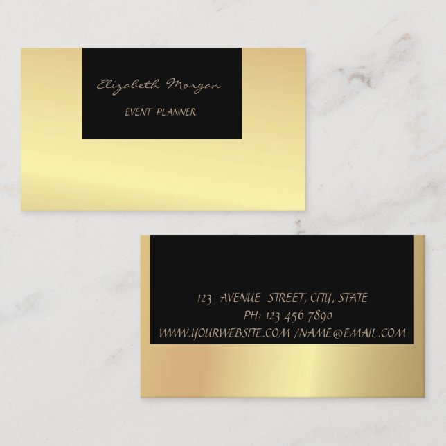 Elegant Glamorous Modern Chic,Faux Gold,Black Business Card (Front/Back)