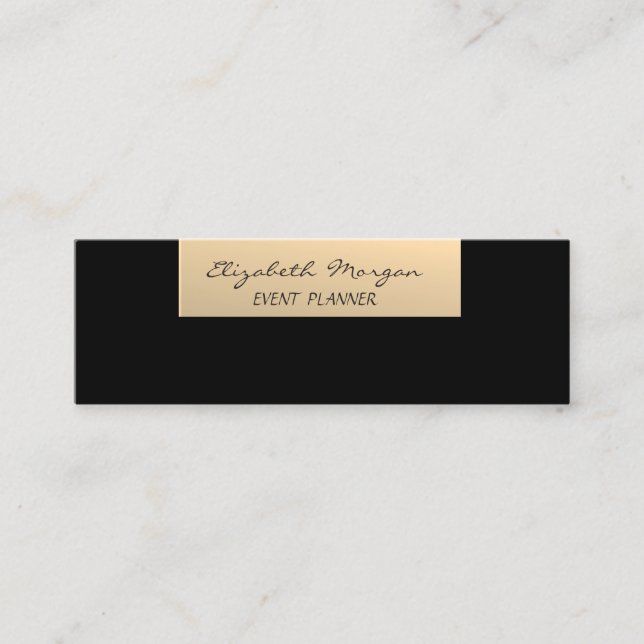 Elegant Glamorous Modern Chic,Faux Gold,Black Mini Business Card (Front)