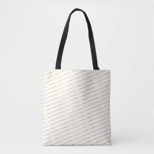 Elegant Glamorous Modern Faux Gold Stripes Top Tote Bag