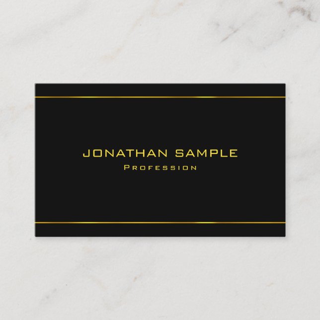 Elegant Glamorous Modern Gold Striped Black Plain Business Card (Front)
