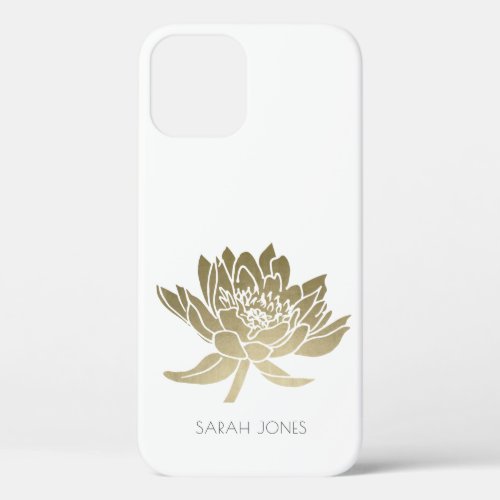 ELEGANT GLAMOROUS PALE GOLD FOIL WHITE LOTUS iPhone 12 CASE