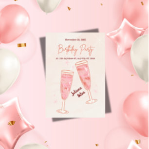 Elegant Glamorous Pink Champagne Birthday Invitation