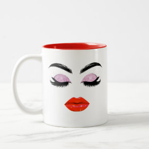 Elegant Glamorous Red Lips & Glitter Eyelashes  Two-Tone Coffee Mug