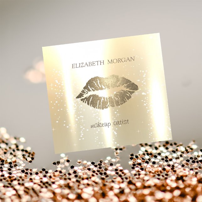 Elegant  Glamorous Shinny, Faux Gold,Glittery Lips Square Business Card (Creator Uploaded)