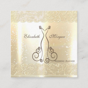 Elegant  Glamorous Shinny, Faux Gold,Lace,Dress Square Business Card