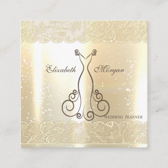 Elegant  Glamorous Shinny, Faux Gold,Lace,Dress Square Business Card (Front)