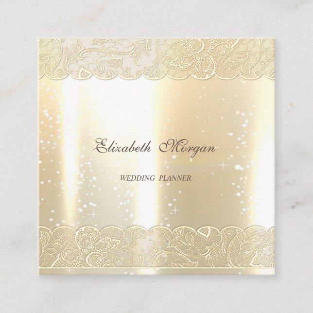 Elegant  Glamorous Shinny,   Faux Gold,Lace Square Business Card (Front)