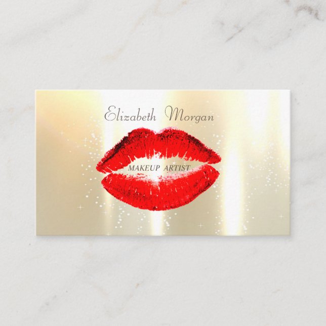 Elegant  Glamorous Shinny,   Faux Gold,Red Lips Business Card (Front)