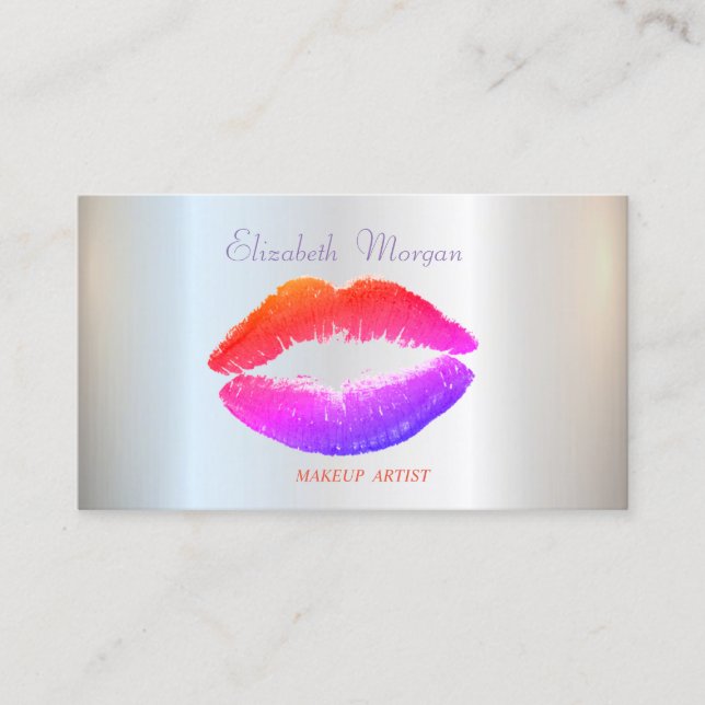 Elegant  Glamorous Shiny, Silver, Lips Business Card (Front)