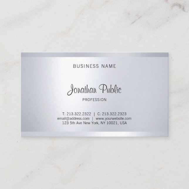 Elegant Glamorous Silver Look Modern Trendy Plain Business Card (Front)
